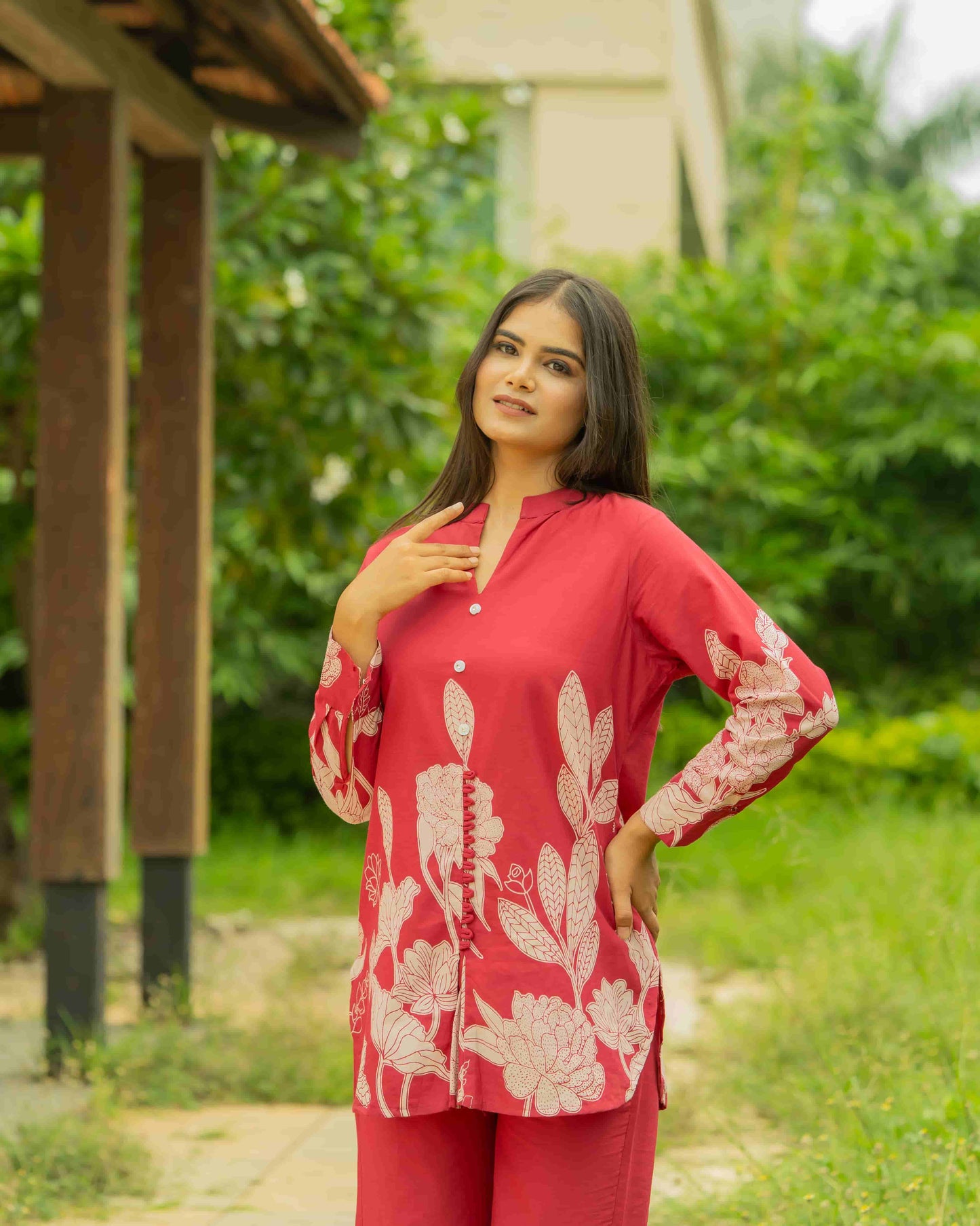 Red Crimson Cotton Co-ord Set