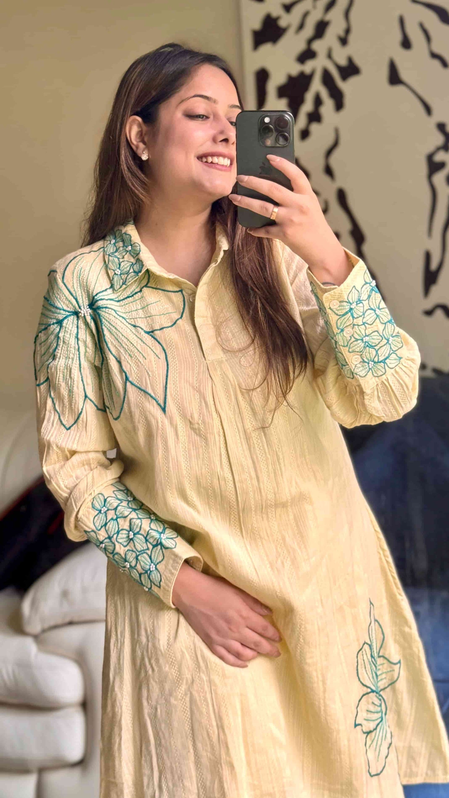 Off-White Flower Embroidered Set