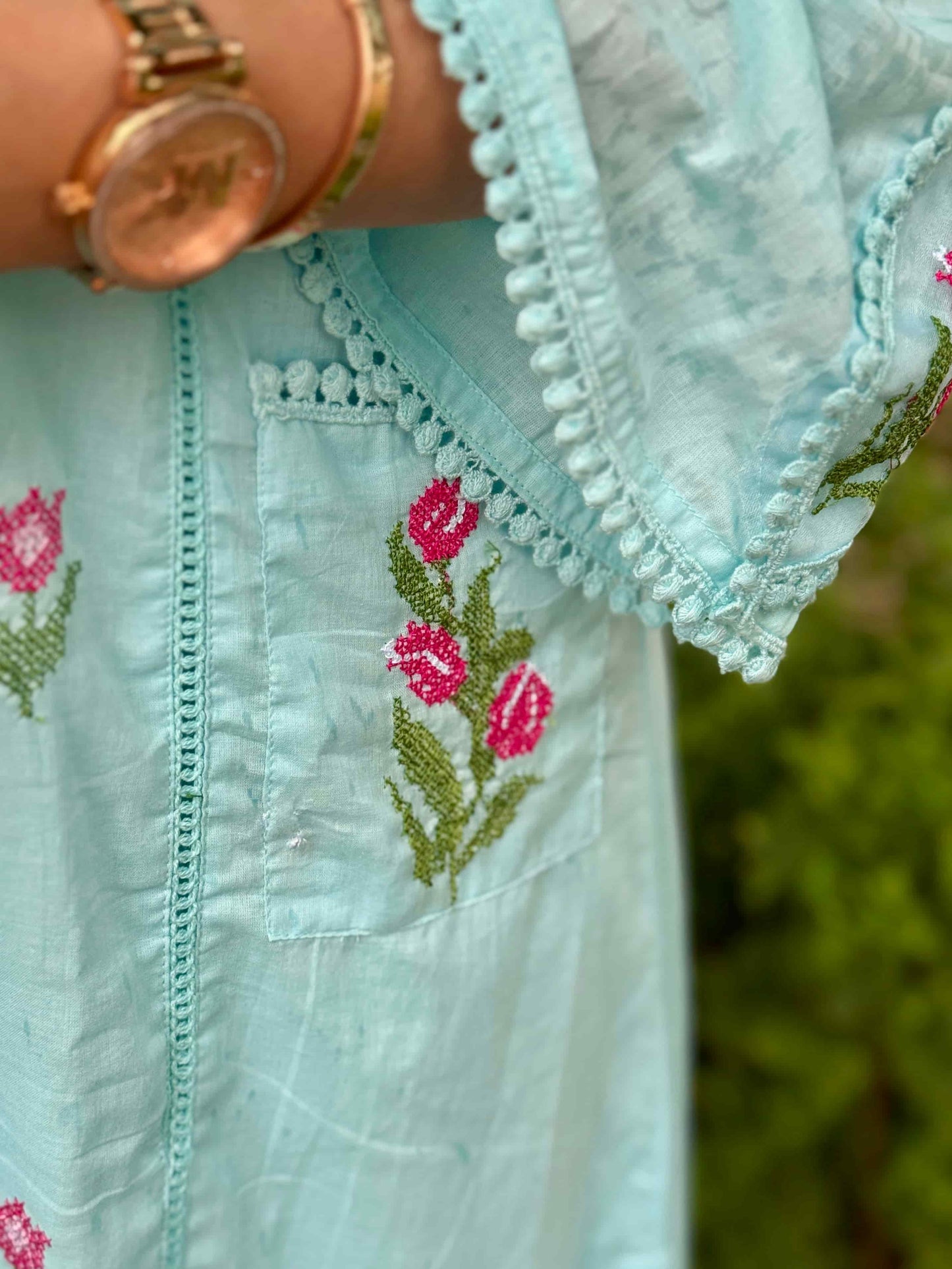 Blue Cross-Stitch Kurta Set