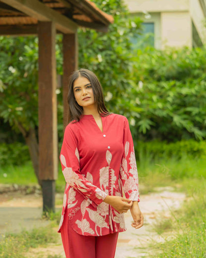 Red Crimson Cotton Co-ord Set