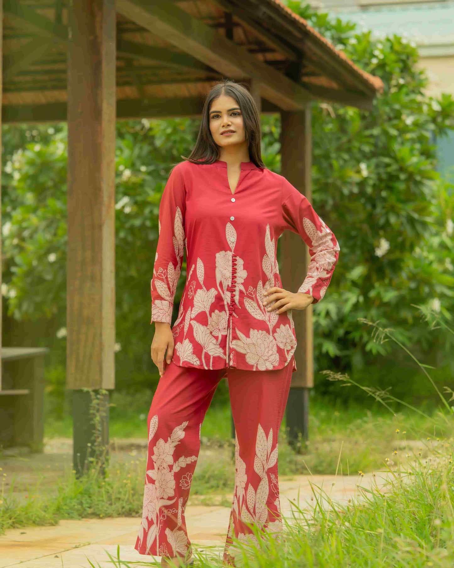 Red Crimson Cotton Co-ord Set