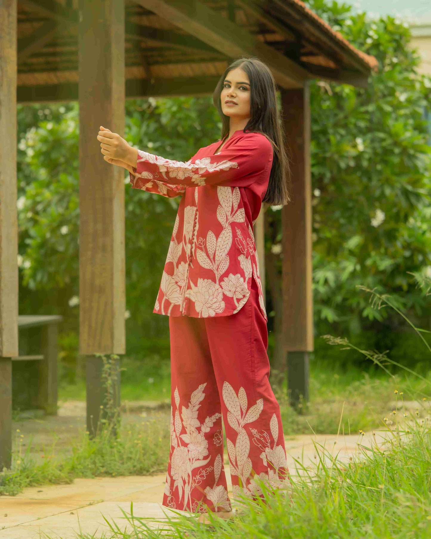 Red Crimson Cotton Co-ord Set