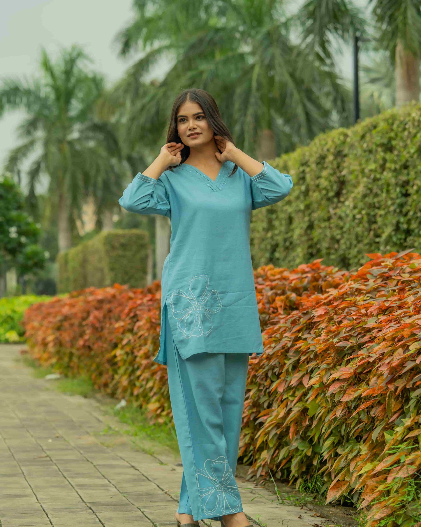 Sky Blue Thread Work Co-ord Set