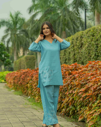 Sky Blue Thread Work Co-ord Set