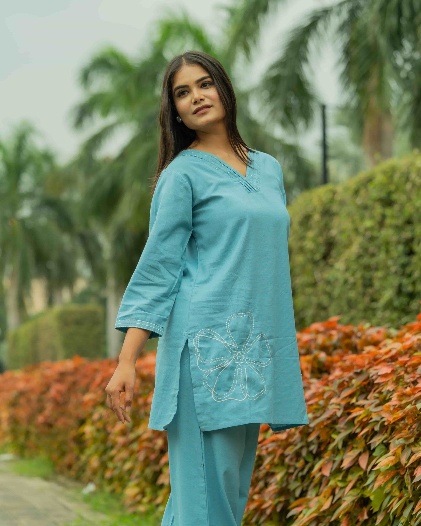 Sky Blue Thread Work Co-ord Set