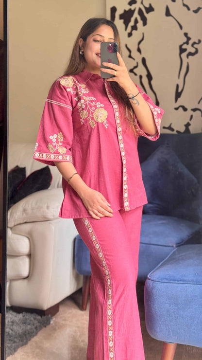Dusky Pink Embroidered Co-ord Set