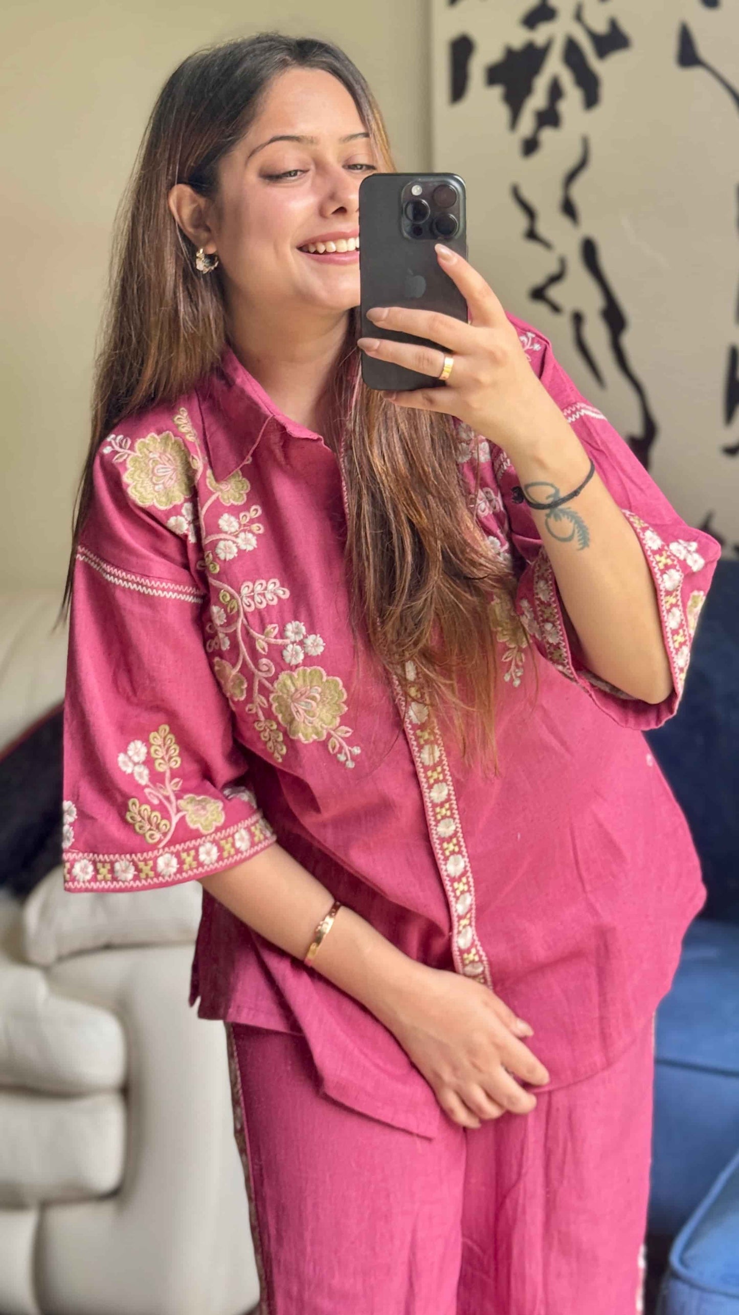 Dusky Pink Embroidered Co-ord Set