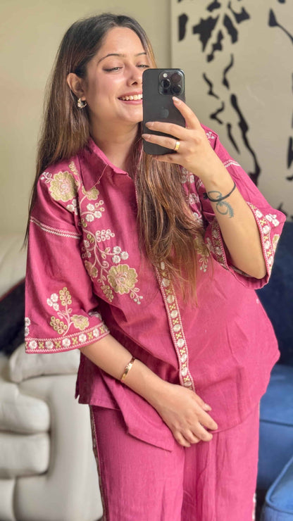 Dusky Pink Embroidered Co-ord Set