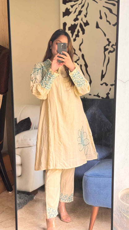 Off-White Flower Embroidered Set