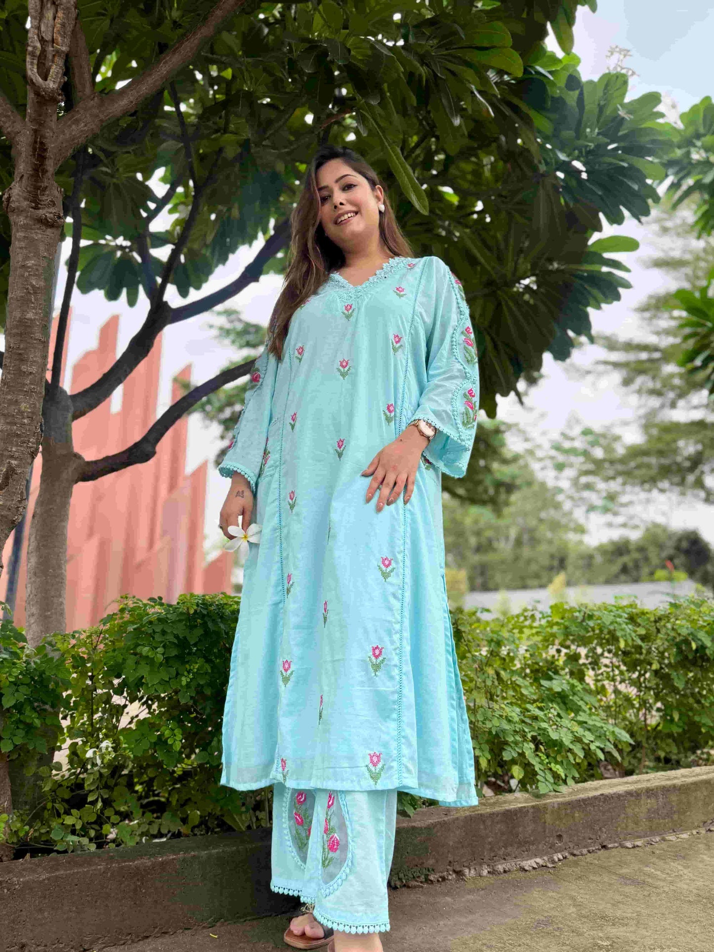 Blue Cross-Stitch Kurta Set