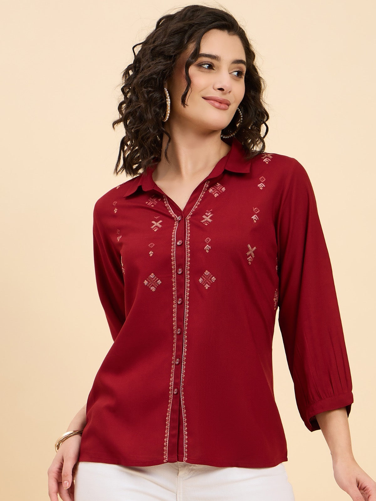 Crimson Red Cotton Shirt